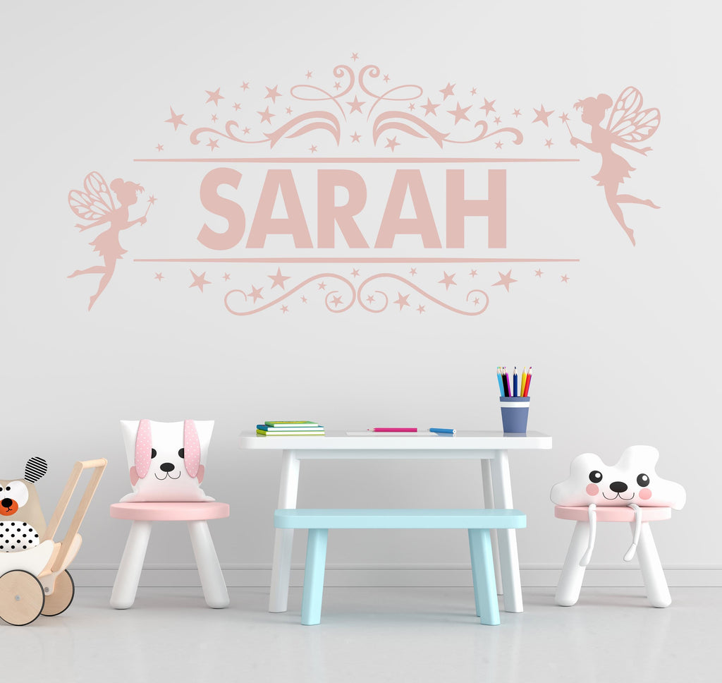 Personalized Fairy Name Wall Decal | Custom Children Name Wall Art | Magical Nursery Decor | Fairy Tale Bedroom Vinyl Sticker 734LU