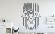 Load image into Gallery viewer, Custom Name Wrestler Wall Decal, Wrestling American Flag Kids Room Decor