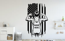 Load image into Gallery viewer, Custom Name Wrestler Wall Decal, Wrestling American Flag Kids Room Decor