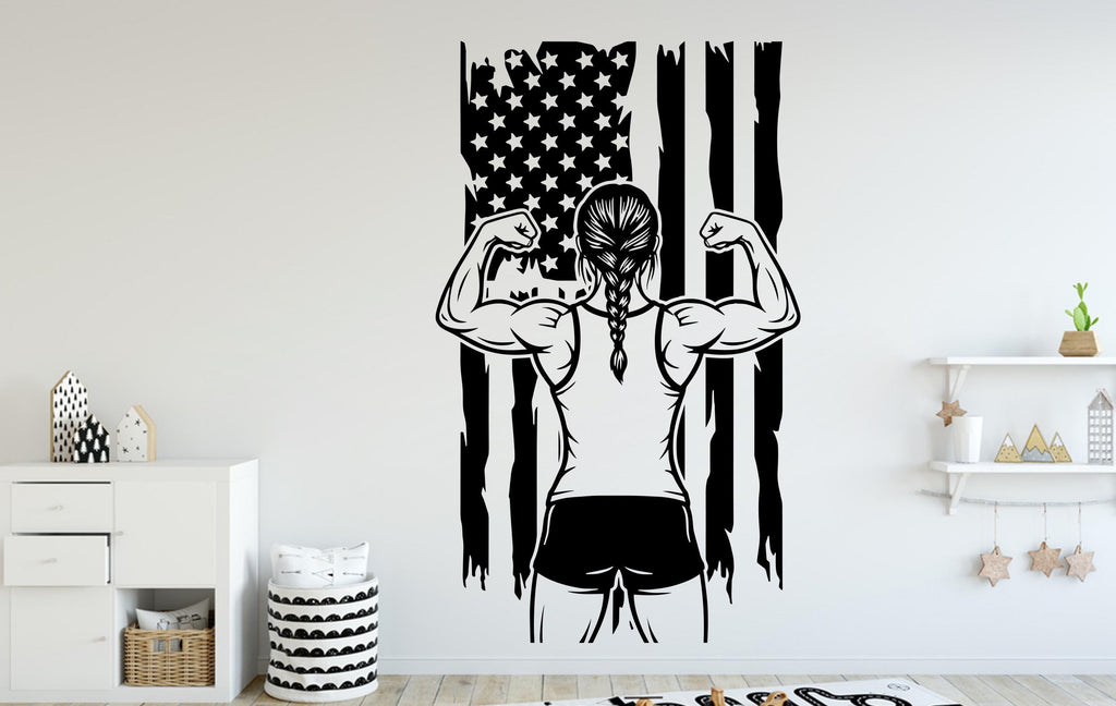 Wrestler Girl Wall Decal, Wrestling American Flag Kids Room Decor