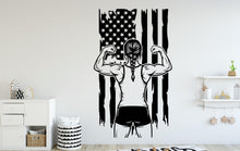 Load image into Gallery viewer, Wrestler Girl Wall Decal, Wrestling American Flag Kids Room Decor
