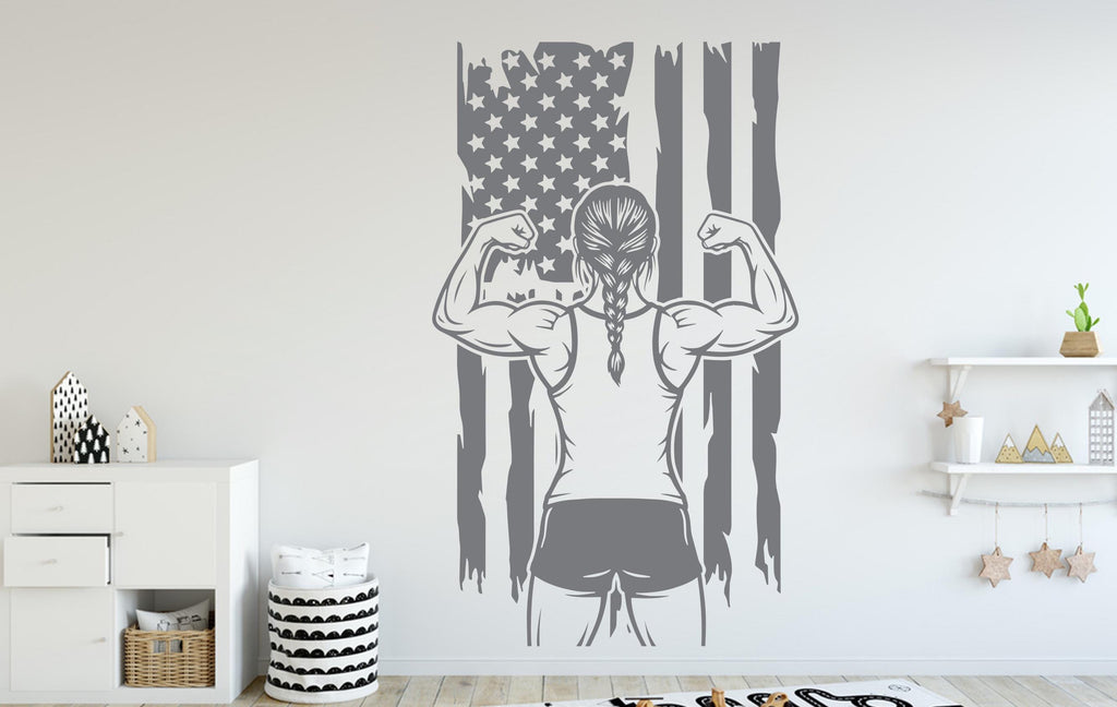 Wrestler Girl Wall Decal, Wrestling American Flag Kids Room Decor