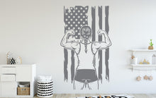 Load image into Gallery viewer, Wrestler Girl Wall Decal, Wrestling American Flag Kids Room Decor