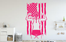 Load image into Gallery viewer, Wrestler Girl Wall Decal, Wrestling American Flag Kids Room Decor