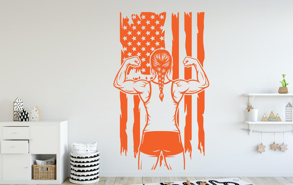 Wrestler Girl Wall Decal, Wrestling American Flag Kids Room Decor