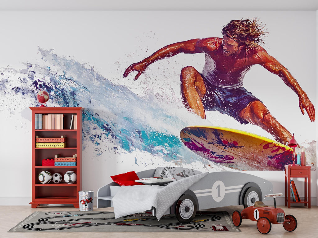 Surf Wall Mural Surfer Wall Art Ocean Wave Wall Decor Surf Room Decor 456mv