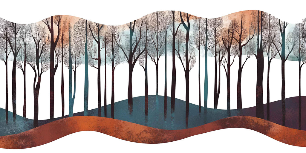 Abstract Forest Wave Wall Decal Sticker | Modern Woodland Wall Art | Minimalist Tree Landscape | Scandinavian Bedroom Decor