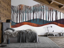 Load image into Gallery viewer, Abstract Forest Wave Wall Decal Sticker | Modern Woodland Wall Art | Minimalist Tree Landscape | Scandinavian Bedroom Decor