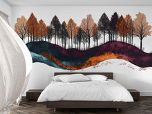 Load image into Gallery viewer, Autumn Forest Wave Wall Decal Sticker | Fall Trees Landscape Wall Art | Modern Woodland Decor | Scandinavian Bedroom Wall Decor