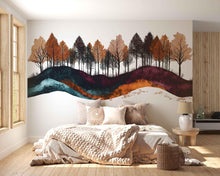 Load image into Gallery viewer, Autumn Forest Wave Wall Decal Sticker | Fall Trees Landscape Wall Art | Modern Woodland Decor | Scandinavian Bedroom Wall Decor