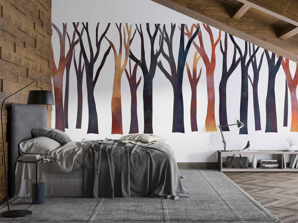 Modern Forest Tree Wall Decal Sticker | Abstract Woodland Wall Art | Minimalist Tree Wall Decor | Scandinavian Bedroom Wall Mural