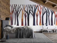 Load image into Gallery viewer, Modern Forest Tree Wall Decal Sticker | Abstract Woodland Wall Art | Minimalist Tree Wall Decor | Scandinavian Bedroom Wall Mural