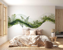 Load image into Gallery viewer, Green Moss Forest Wave Wall Decal Sticker | Botanical Nature Wall Art | Organic Forest Wall Decor | Minimalist Bedroom Wall Mural