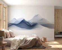 Load image into Gallery viewer, Abstract Mountain Wall Decal Sticker | Blue Wave Landscape Wall Art | Modern Minimal Wall Decor | Neutral Bedroom Wall Mural