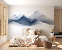 Load image into Gallery viewer, Abstract Mountain Wall Decal Sticker | Blue Wave Landscape Wall Art | Modern Minimal Wall Decor | Neutral Bedroom Wall Mural