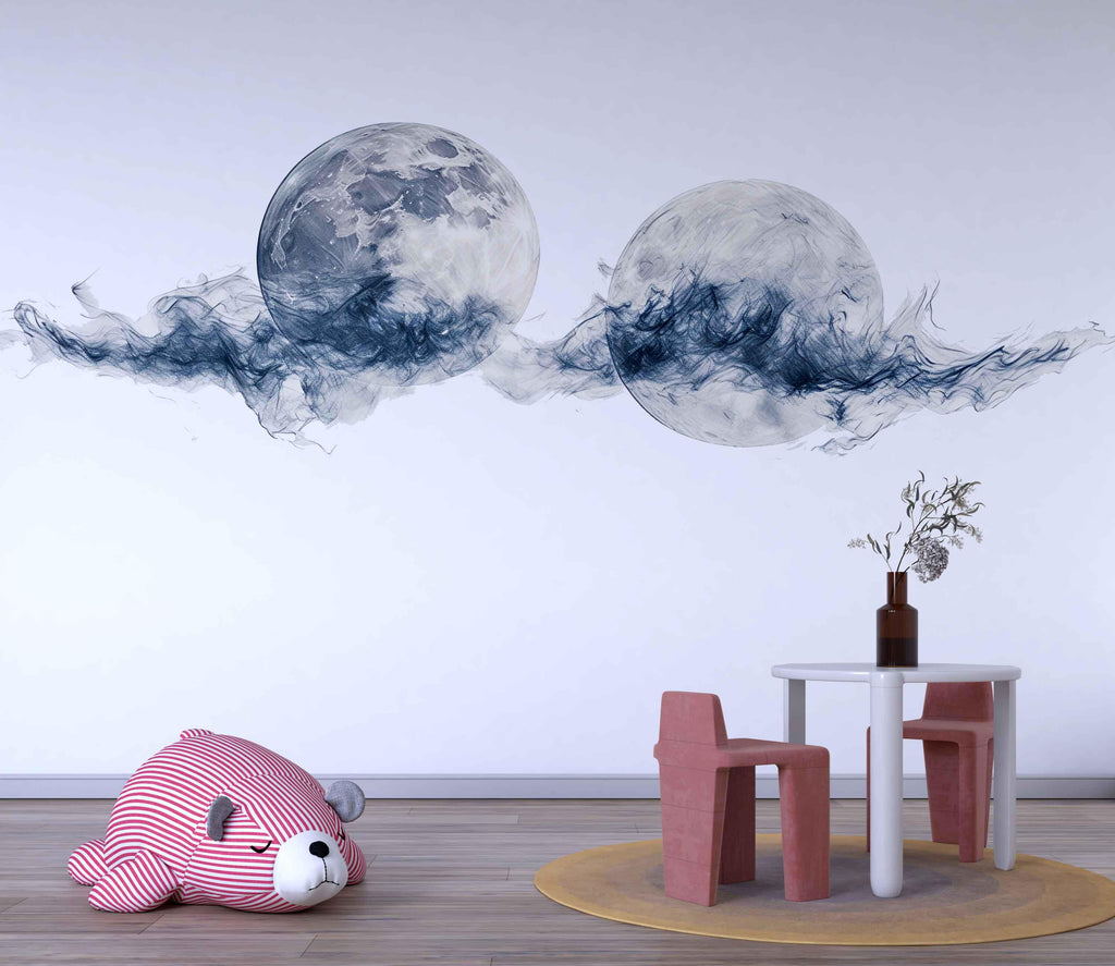 Abstract Moon Wall Decal Sticker | Minimal Smoke Moon Wall Art | Modern Celestial Wall Decor | Neutral Abstract Wall Mural