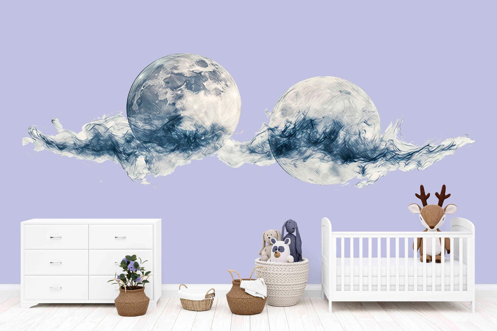 Abstract Moon Wall Decal Sticker | Minimal Smoke Moon Wall Art | Modern Celestial Wall Decor | Neutral Abstract Wall Mural