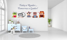 Load image into Gallery viewer, Cute Reading Animals Wall Decal – “Today a Reader, Tomorrow a Leader” – Nursery &amp; Kids Room Book Lover Decor 722LU
