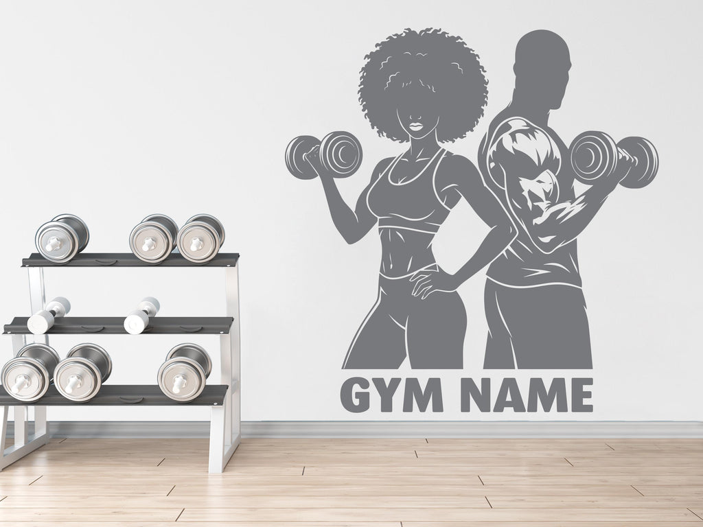 Couple Afro American Gym Wall Decal Custom Name fitness Women Gifts Decor Workout Art Vinyl Wall Stickers Bedroom 279DE