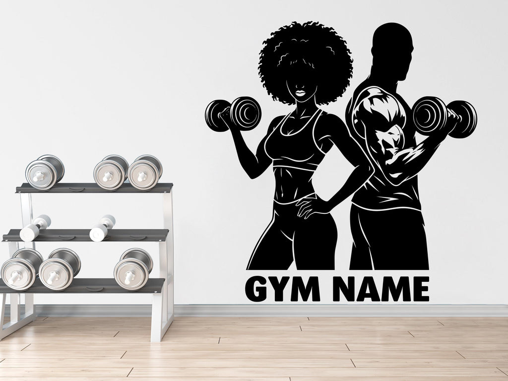Couple Afro American Gym Wall Decal Custom Name fitness Women Gifts Decor Workout Art Vinyl Wall Stickers Bedroom 279DE