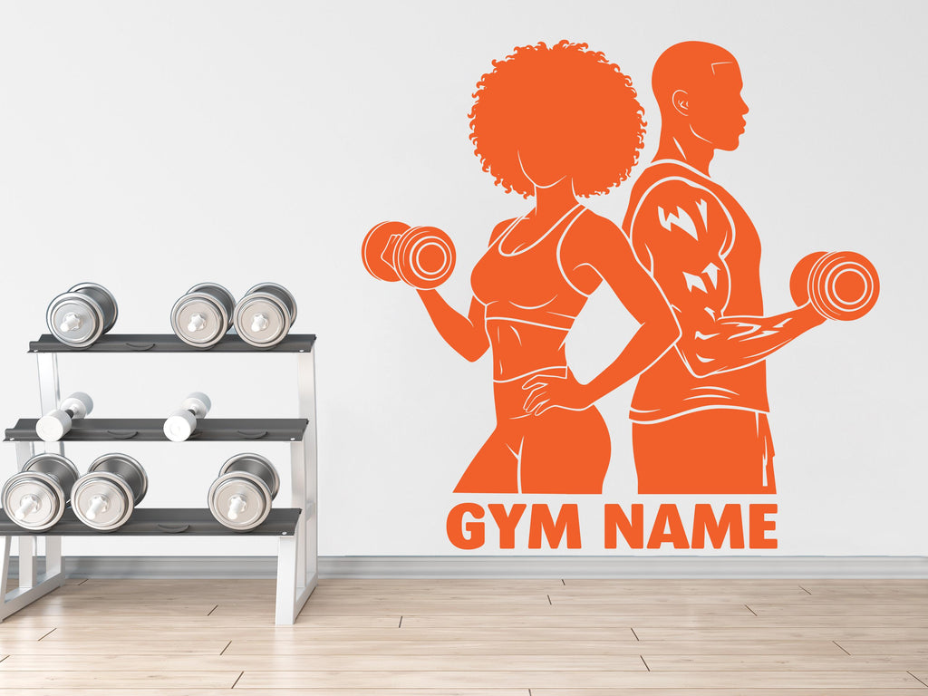 Couple Afro American Gym Wall Decal Custom Name fitness Women Gifts Decor Workout Art Vinyl Wall Stickers Bedroom 280DE