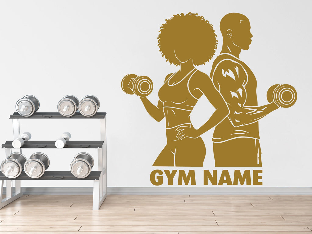 Couple Afro American Gym Wall Decal Custom Name fitness Women Gifts Decor Workout Art Vinyl Wall Stickers Bedroom 280DE