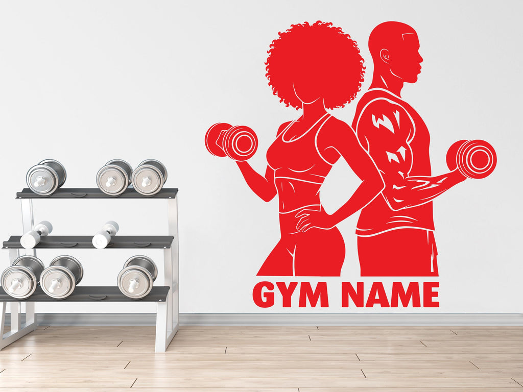 Couple Afro American Gym Wall Decal Custom Name fitness Women Gifts Decor Workout Art Vinyl Wall Stickers Bedroom 280DE