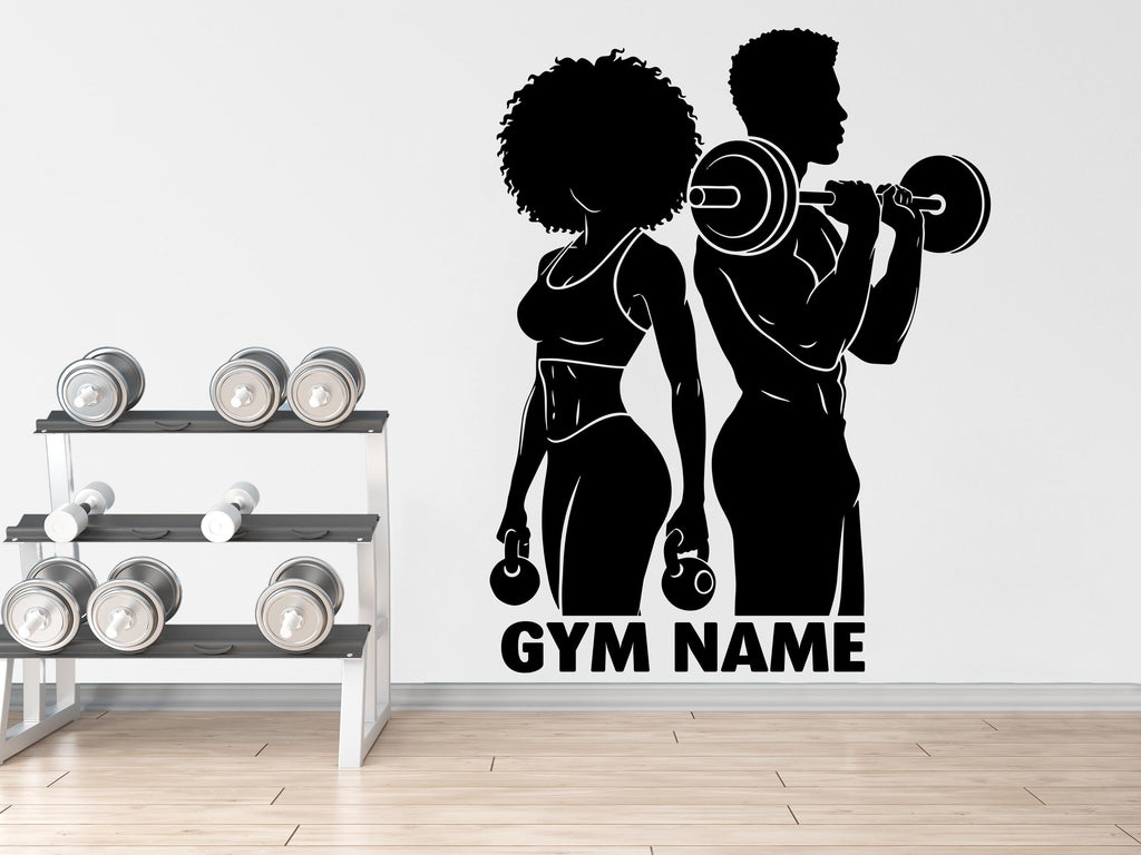 Couple Afro American Gym Wall Decal Custom Name fitness Women Gifts Decor Workout Art Vinyl Wall Stickers Bedroom 281DE