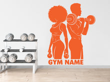 Load image into Gallery viewer, Couple Afro American Gym Wall Decal Custom Name fitness Women Gifts Decor Workout Art Vinyl Wall Stickers Bedroom 281DE