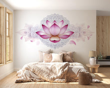 Load image into Gallery viewer, Pink Lotus Mandala Wall Decal Peel And Stick Lotus Flower Wall Art Bedroom Meditation Yoga Wall Decor