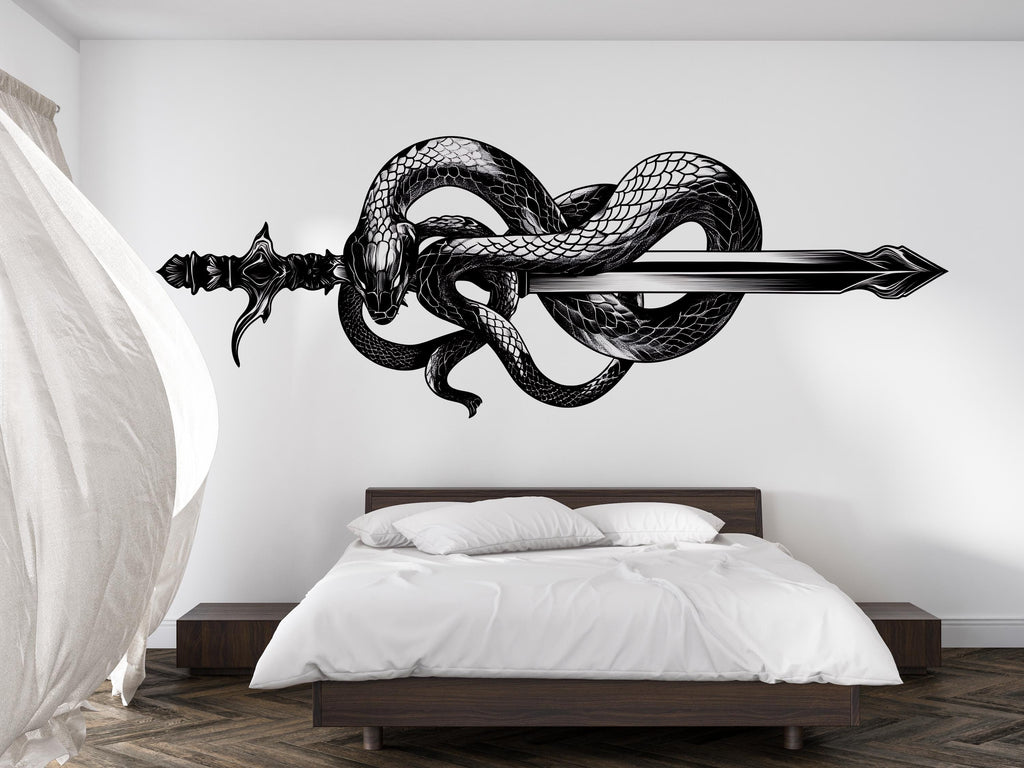 Snake Sword Wall Decal Peel And Stick Serpent Blade Wall Art Gothic Fantasy Wall Sticker