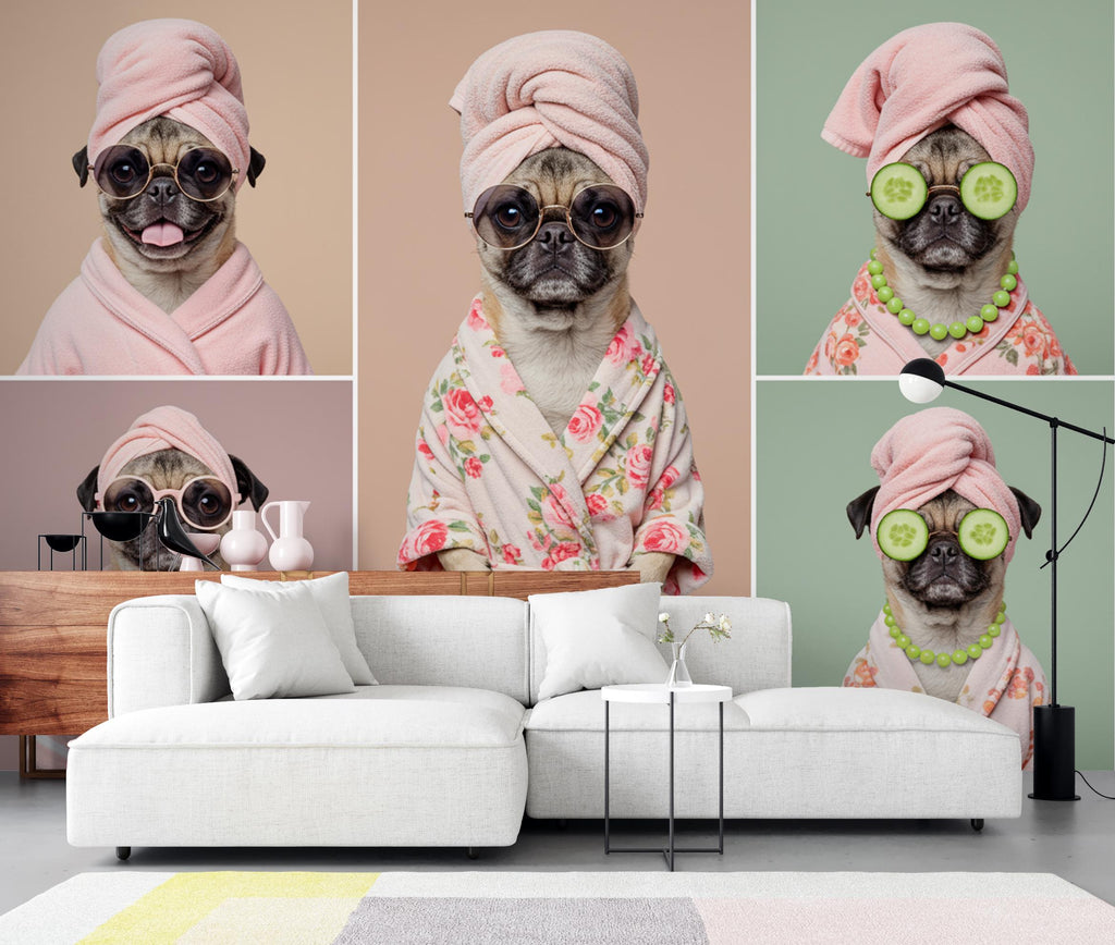 Grooming Salon Wallpaper | Dog Pug SPA Wall Mural