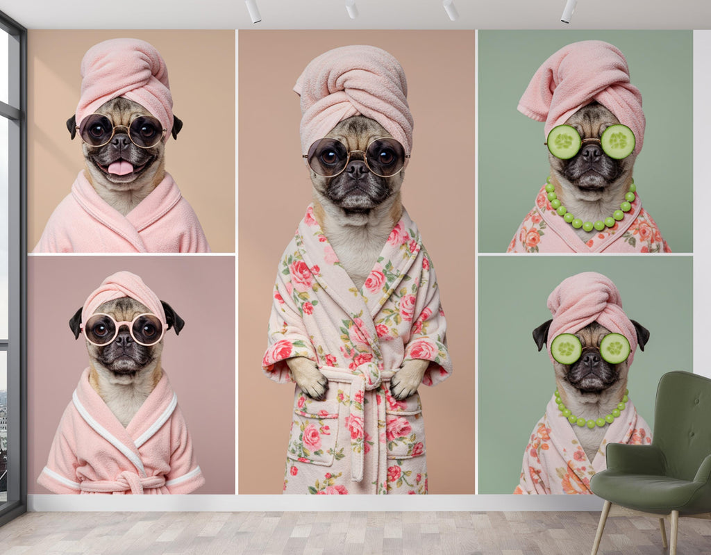 Grooming Salon Wallpaper | Dog Pug SPA Wall Mural