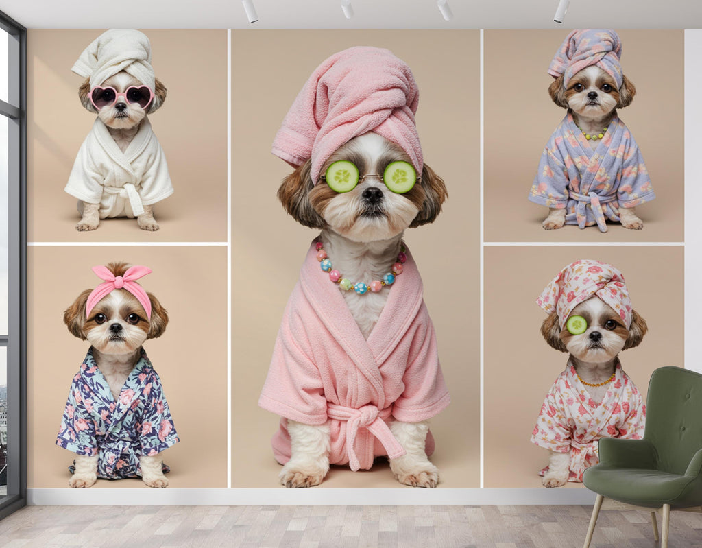 Grooming Salon Wallpaper | Dog Shih Tzu SPA Wall Mural