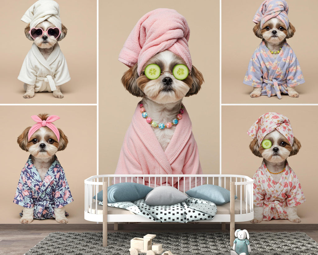 Grooming Salon Wallpaper | Dog Shih Tzu SPA Wall Mural