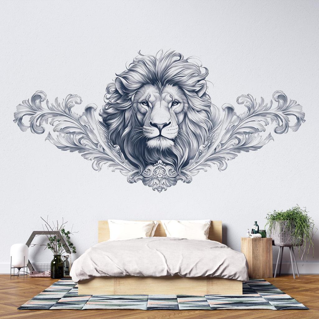 Large Lion Wall Decal, Regal Lion Wall Art Sticker, Elegant Lion Wall Decor, Modern Animal Wall Decal, Luxury Bedroom Statement Wall