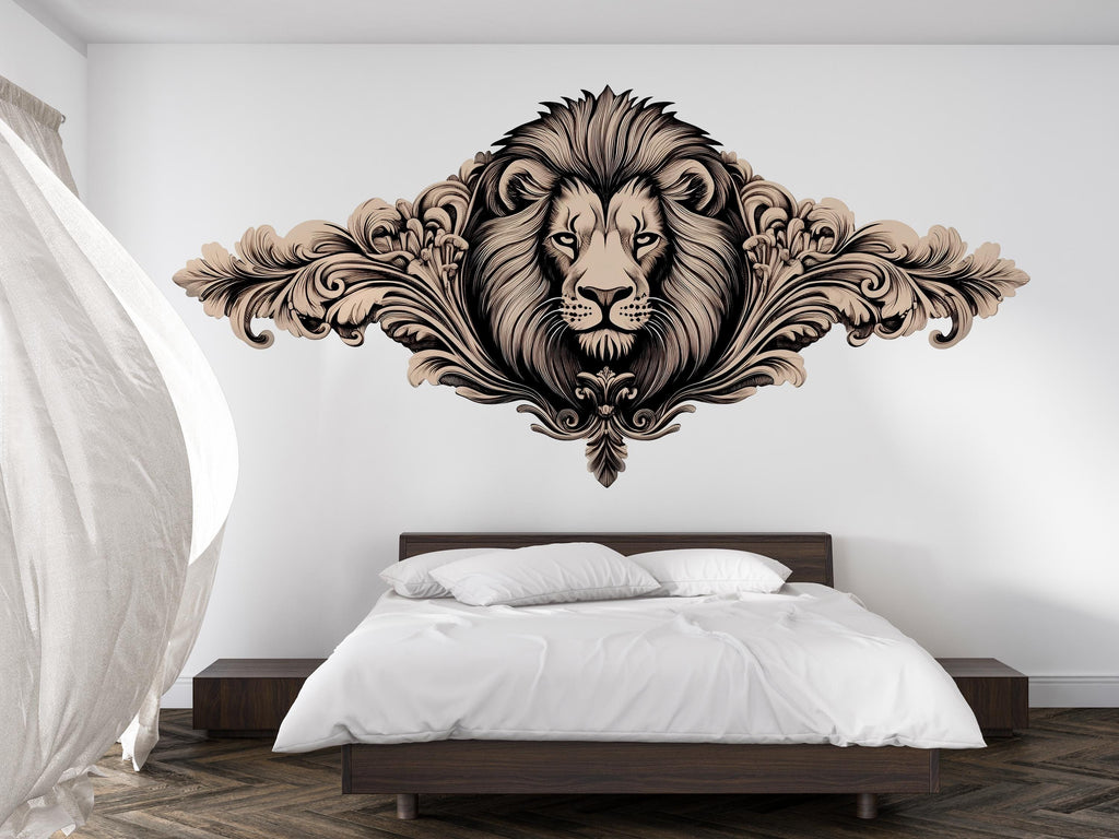 Large Ornate Lion Wall Decal, Elegant Lion Wall Art Sticker, Luxury Animal Wall Decor, Regal Lion Wall Decal, Modern Statement Wall