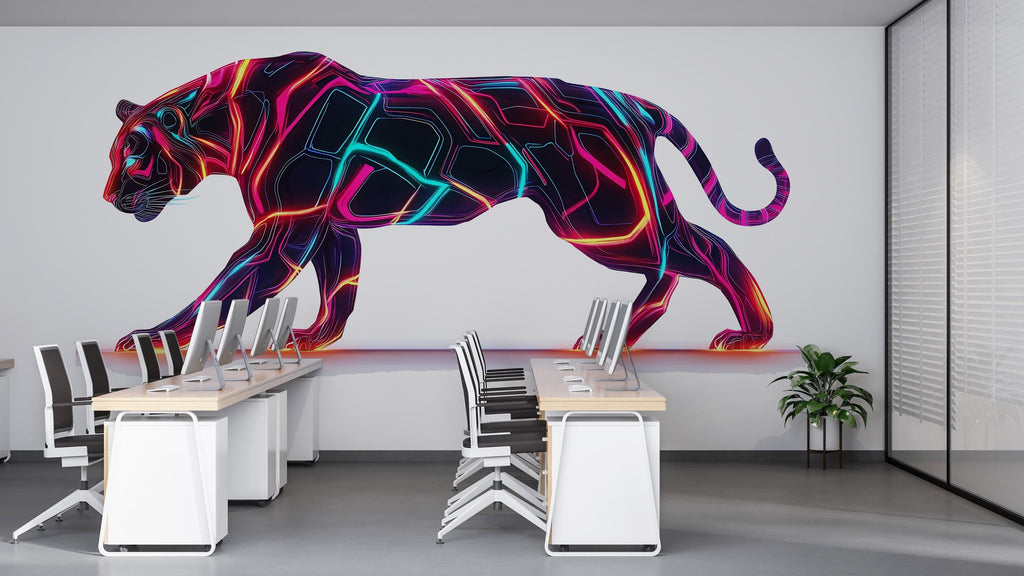 Neon Panther Wall Decal, Futuristic Panther Wall Art Sticker, Cyberpunk Animal Wall Decor, Neon Wall Art, Modern Statement Wall Decal