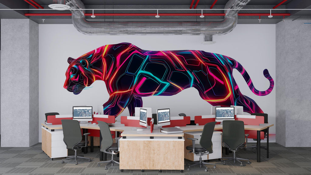 Neon Panther Wall Decal, Futuristic Panther Wall Art Sticker, Cyberpunk Animal Wall Decor, Neon Wall Art, Modern Statement Wall Decal