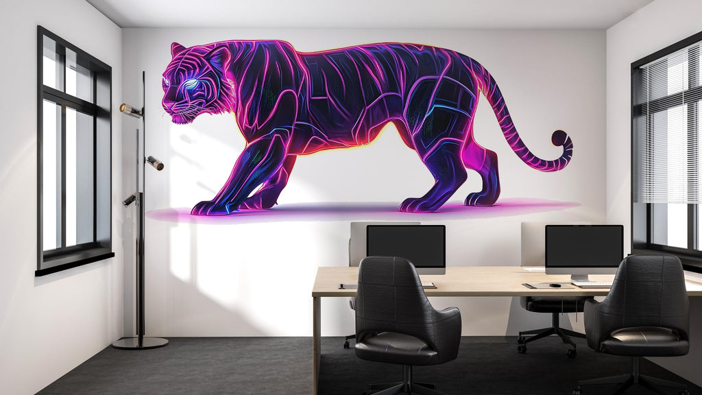 Neon Tiger Wall Decal, Futuristic Tiger Wall Art Sticker, Cyberpunk Animal Wall Decor, Neon Wall Art, Modern Statement Wall Decal