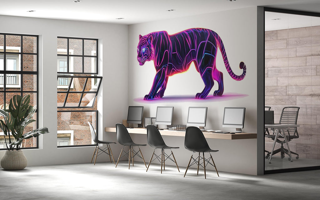 Neon Tiger Wall Decal, Futuristic Tiger Wall Art Sticker, Cyberpunk Animal Wall Decor, Neon Wall Art, Modern Statement Wall Decal