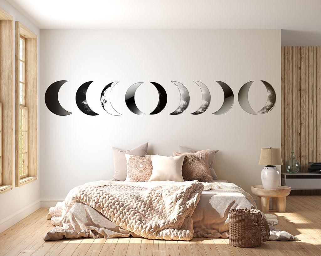 Moon Phase Wall Art, Lunar Wall Decor Set, Celestial Moon Phases, Modern Living Room Wall Art, Minimalist Home Decor 132mv