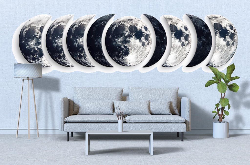 Moon Phase Wall Art, Lunar Moon Wall Decor, Celestial Bedroom Art, Boho Moon Phases Decor, Modern Minimal Wall Art 133mv