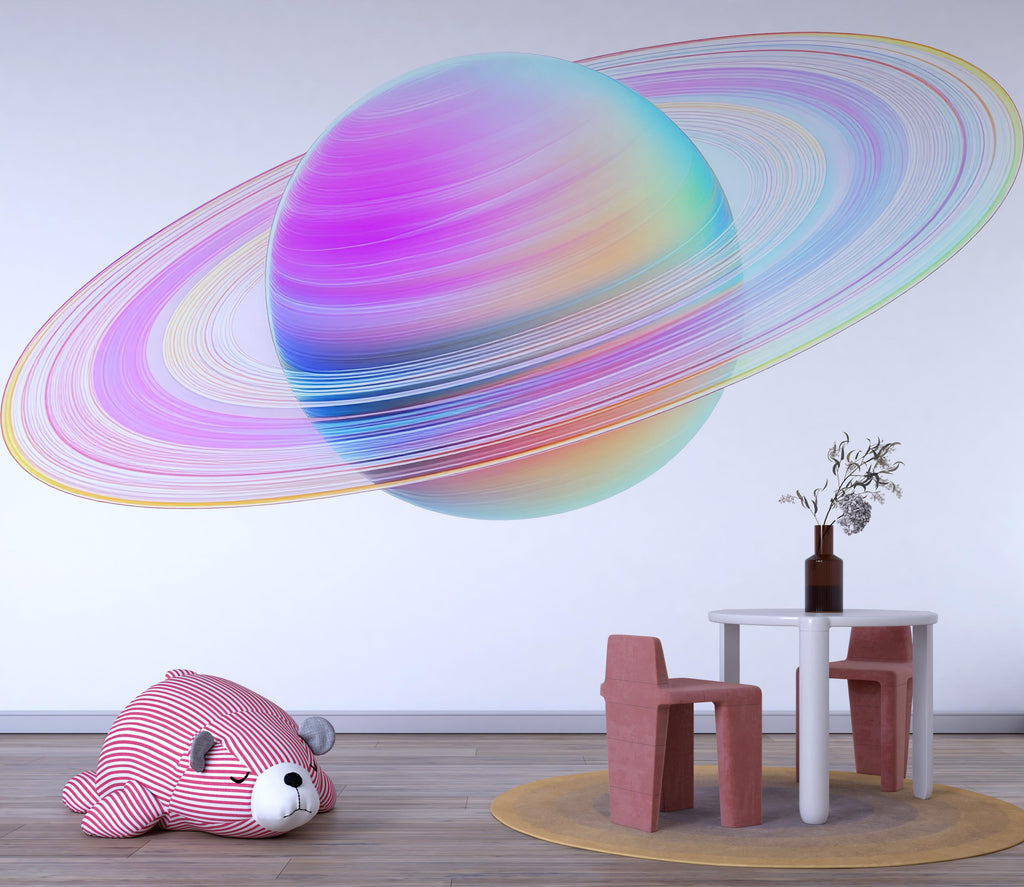 Pastel Planet Wall Art, Rainbow Saturn Nursery Decor, Space Wall Art for Kids, Cute Galaxy Nursery Art, Modern Kids Room Decor 137mv