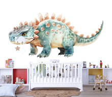 Load image into Gallery viewer, Watercolor Dinosaur Wall Art, Ankylosaurus Nursery Decor, Cute Dino Kids Room Art, Pastel Dinosaur Wall Mural, Baby Room Decor 148mv