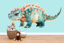 Load image into Gallery viewer, Watercolor Dinosaur Wall Art, Ankylosaurus Nursery Decor, Cute Dino Kids Room Art, Pastel Dinosaur Wall Mural, Baby Room Decor 148mv