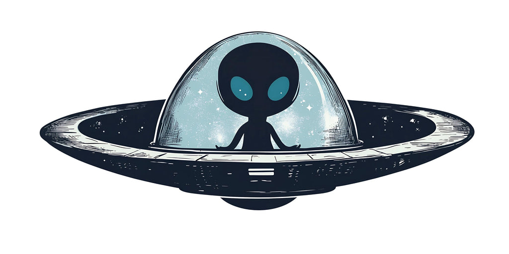 Cute Alien Wall Art, UFO Nursery Decor, Space Kids Room Art, Alien Spaceship Wall Mural 154mv