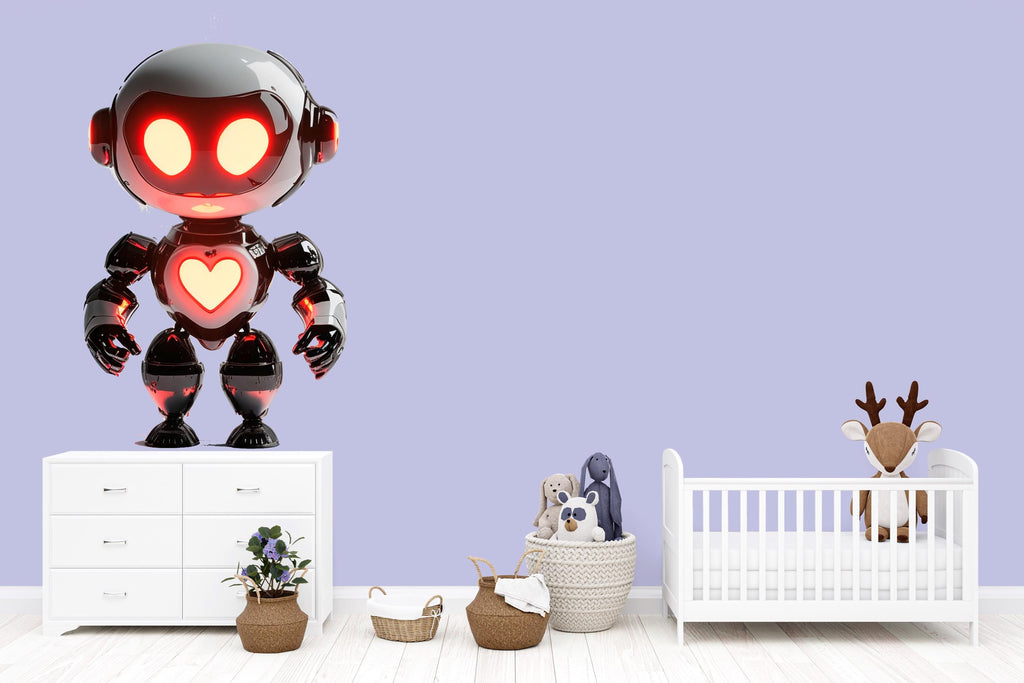 Cute Robot Wall Art, Robot Nursery Decor, Kids Room Robot Art, Heart Robot Wall Decor 156mv