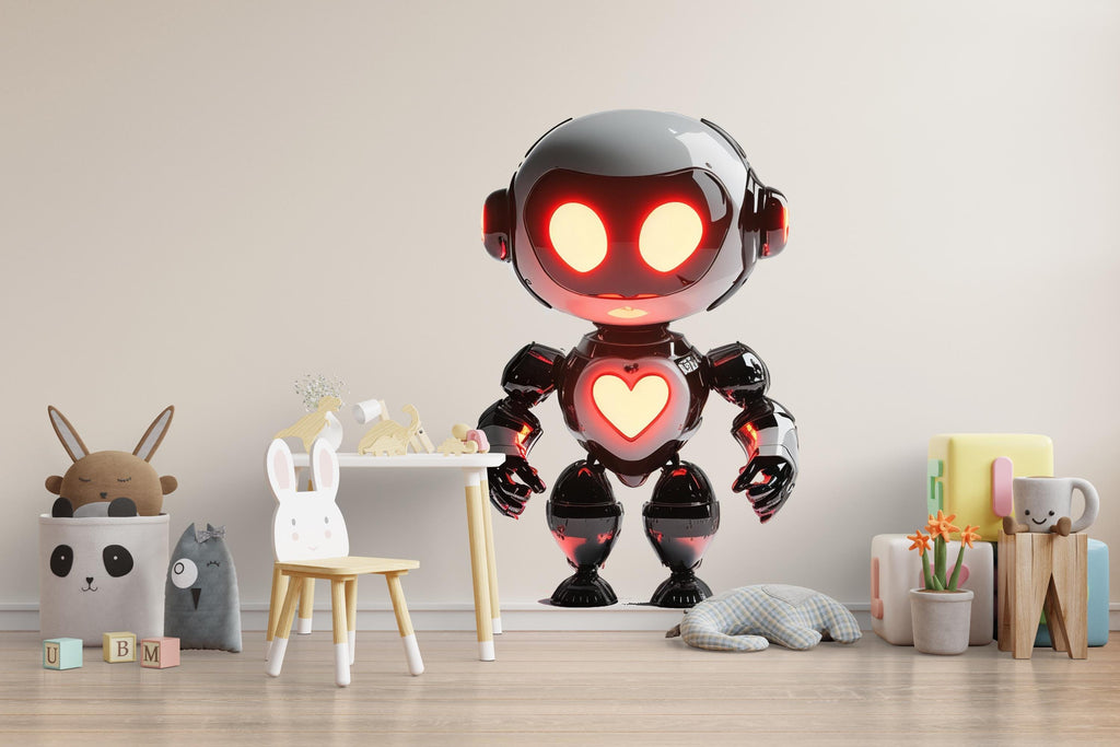 Cute Robot Wall Art, Robot Nursery Decor, Kids Room Robot Art, Heart Robot Wall Decor 156mv