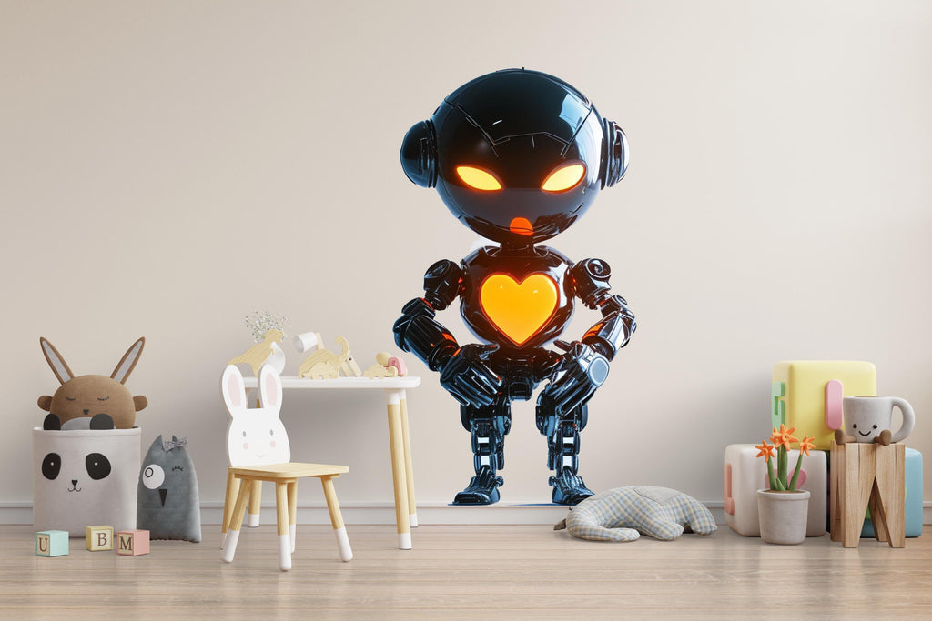 Cute Robot Wall Art, Robot Nursery Decor, Kids Robot Room Art, Heart Robot Wall Decor 157mv